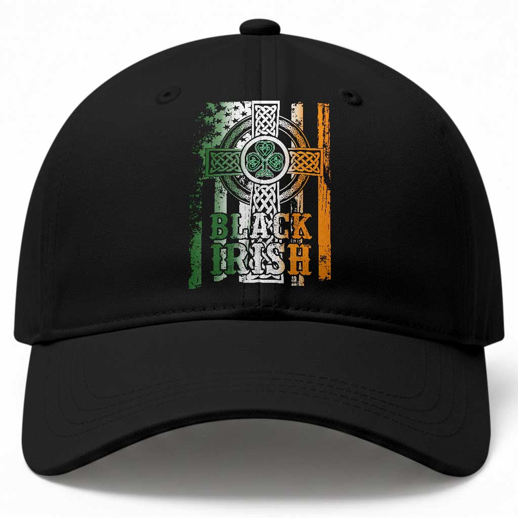 St Patrick's Day Black Irish Baseball Cap Vintage American Flag Celtic Cross TS11 Print Your Wear