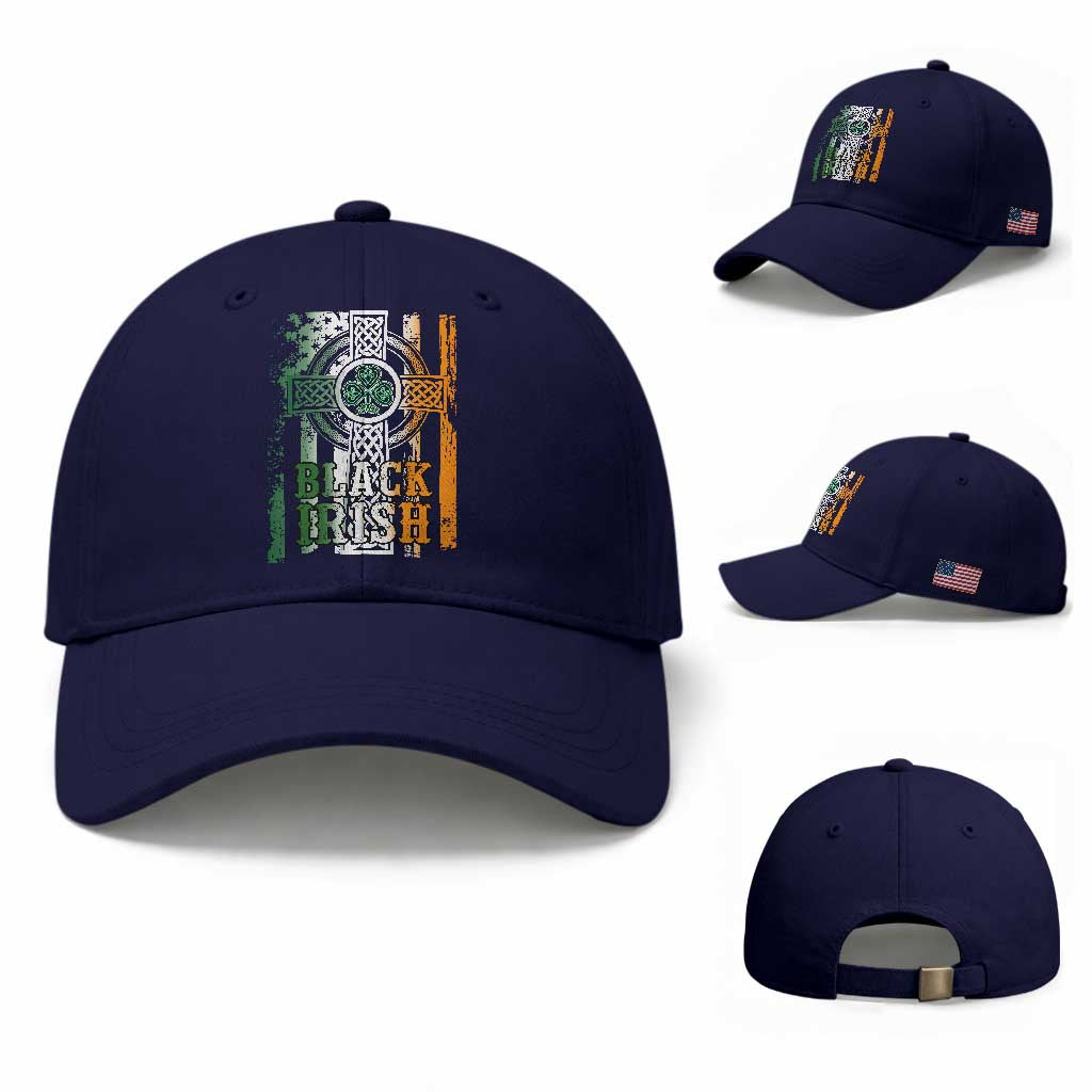 St Patrick's Day Black Irish Baseball Cap Vintage American Flag Celtic Cross TS11 Baseball Cap Universal Fit Dark Blue Print Your Wear