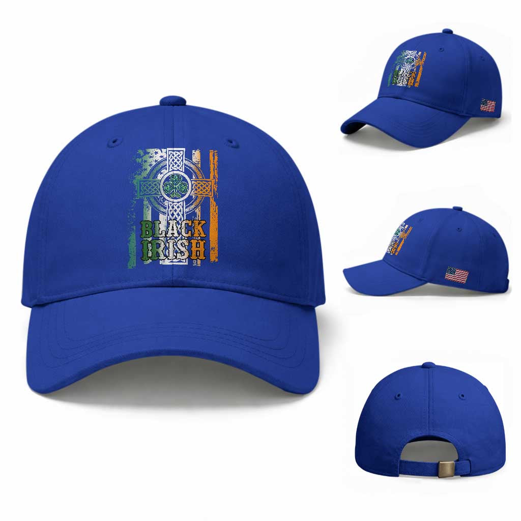 St Patrick's Day Black Irish Baseball Cap Vintage American Flag Celtic Cross TS11 Baseball Cap Universal Fit Royal Blue Print Your Wear