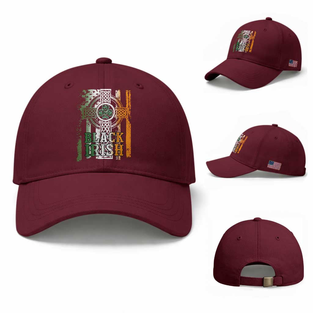 St Patrick's Day Black Irish Baseball Cap Vintage American Flag Celtic Cross TS11 Baseball Cap Universal Fit Maroon Print Your Wear