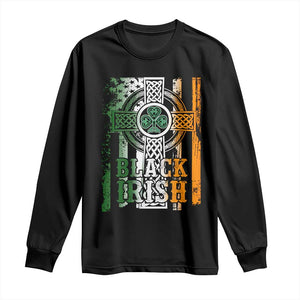 St Patrick's Day Black Irish Long Sleeve Shirt Vintage American Flag Celtic Cross TS11 Black Print Your Wear