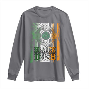 St Patrick's Day Black Irish Long Sleeve Shirt Vintage American Flag Celtic Cross TS11 Charcoal Print Your Wear