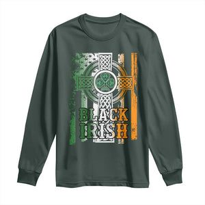 St Patrick's Day Black Irish Long Sleeve Shirt Vintage American Flag Celtic Cross TS11 Dark Forest Green Print Your Wear