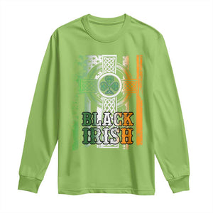 St Patrick's Day Black Irish Long Sleeve Shirt Vintage American Flag Celtic Cross TS11 Lime Print Your Wear