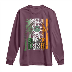 St Patrick's Day Black Irish Long Sleeve Shirt Vintage American Flag Celtic Cross TS11 Maroon Print Your Wear