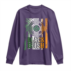 St Patrick's Day Black Irish Long Sleeve Shirt Vintage American Flag Celtic Cross TS11 Purple Print Your Wear