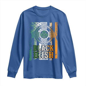 St Patrick's Day Black Irish Long Sleeve Shirt Vintage American Flag Celtic Cross TS11 Royal Blue Print Your Wear