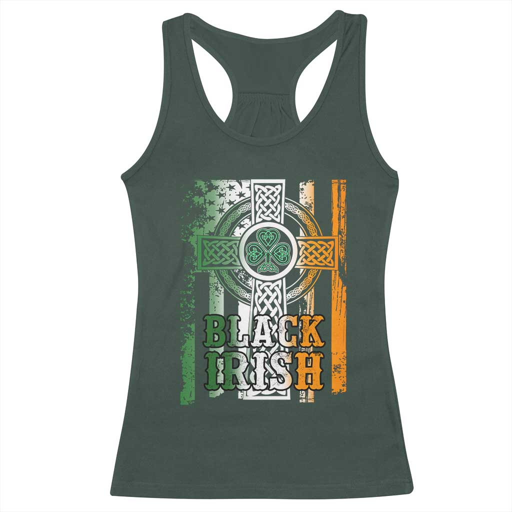 St Patrick's Day Black Irish Racerback Tank Top Vintage American Flag Celtic Cross TS11 Dark Forest Green Print Your Wear