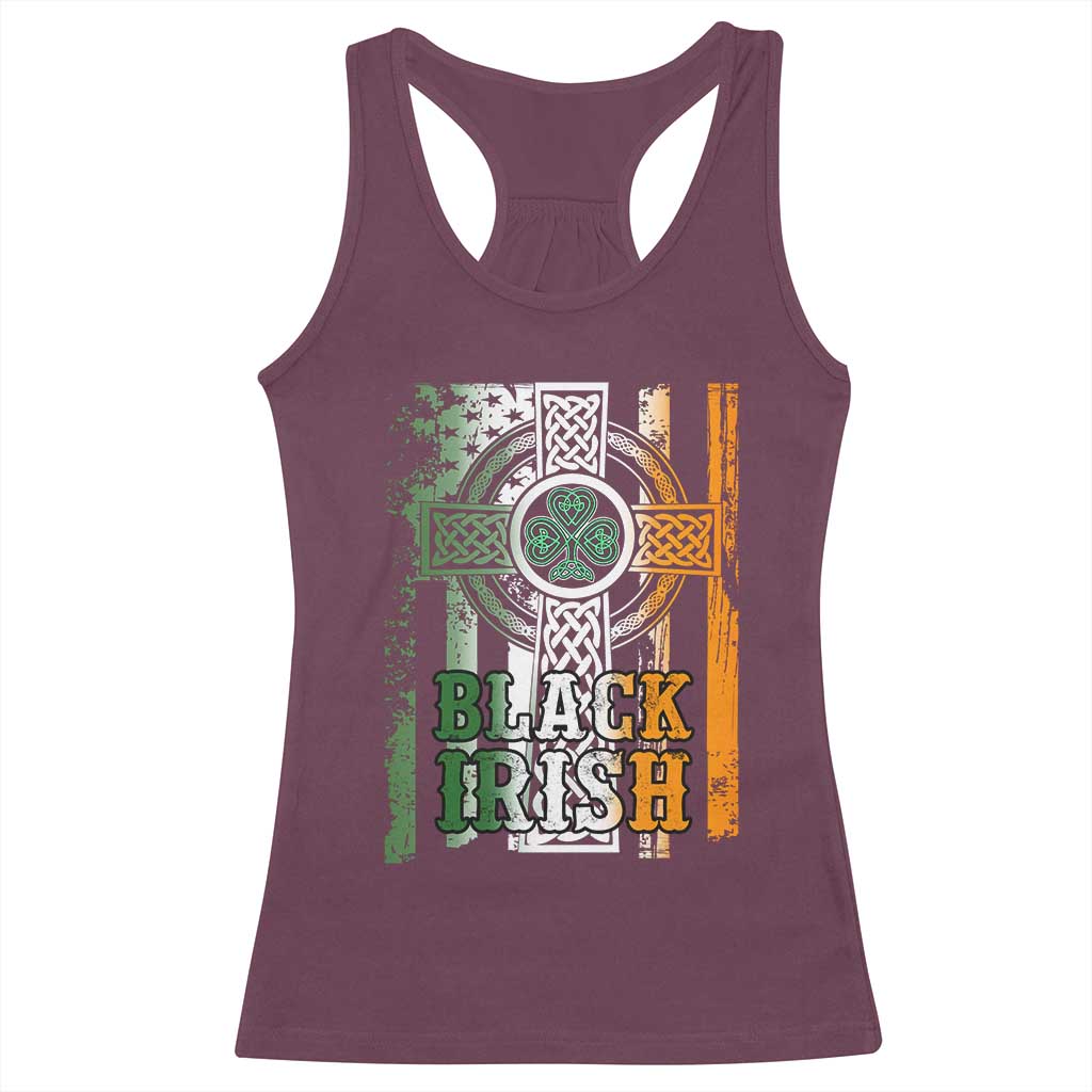 St Patrick's Day Black Irish Racerback Tank Top Vintage American Flag Celtic Cross TS11 Maroon Print Your Wear