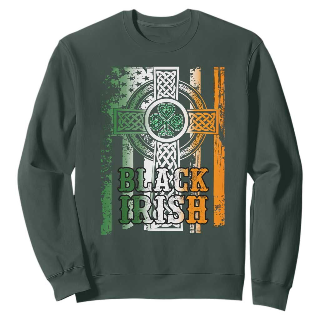St Patrick's Day Black Irish Sweatshirt Vintage American Flag Celtic Cross TS11 Dark Forest Green Print Your Wear