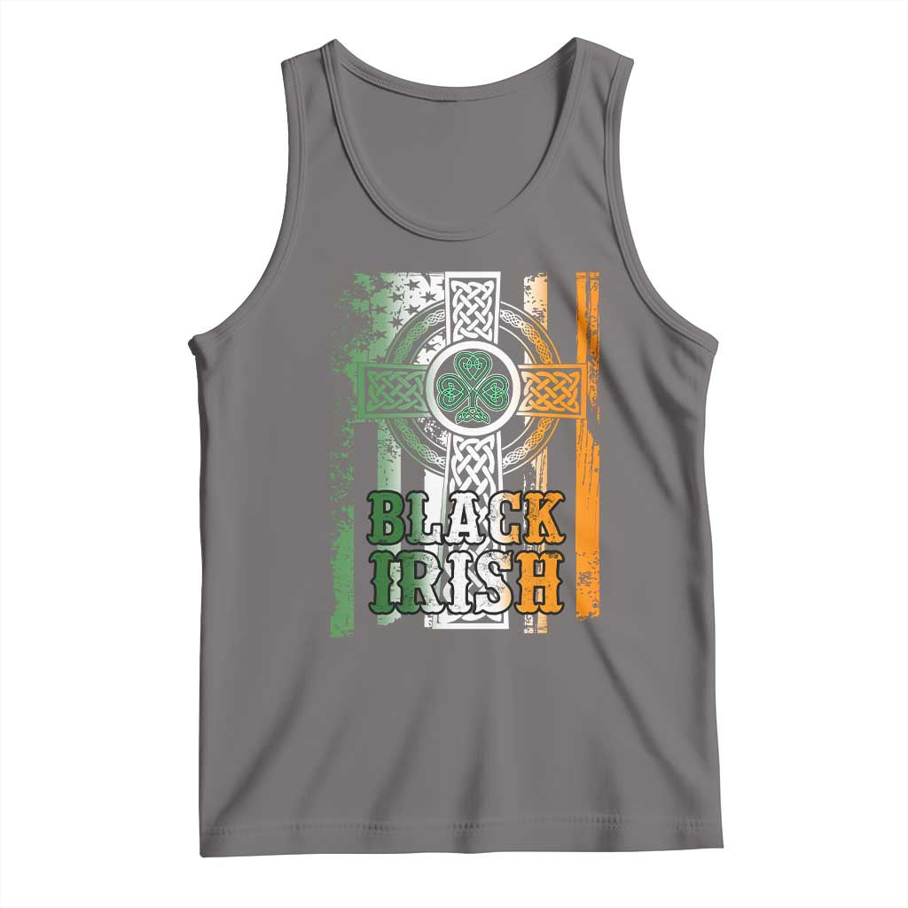 St Patrick's Day Black Irish Tank Top Vintage American Flag Celtic Cross TS11 Deep Heather Print Your Wear