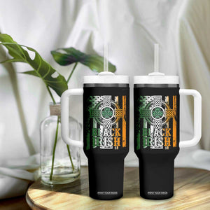 St Patrick's Day Black Irish Tumbler With Handle Vintage American Flag Celtic Cross TS11 Print Your Wear