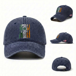 St Patrick's Day Black Irish Washed Cotton Baseball Cap Vintage American Flag Celtic Cross TS11 Washed Cap Universal Fit Navy Print Your Wear