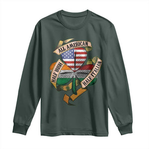 Half Irish Half Italian All American Long Sleeve Shirt Vintage Flag Shamrock Heritage TS11 Dark Forest Green Print Your Wear