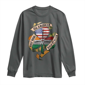 Half Irish Half Italian All American Long Sleeve Shirt Vintage Flag Shamrock Heritage TS11 Dark Heather Print Your Wear