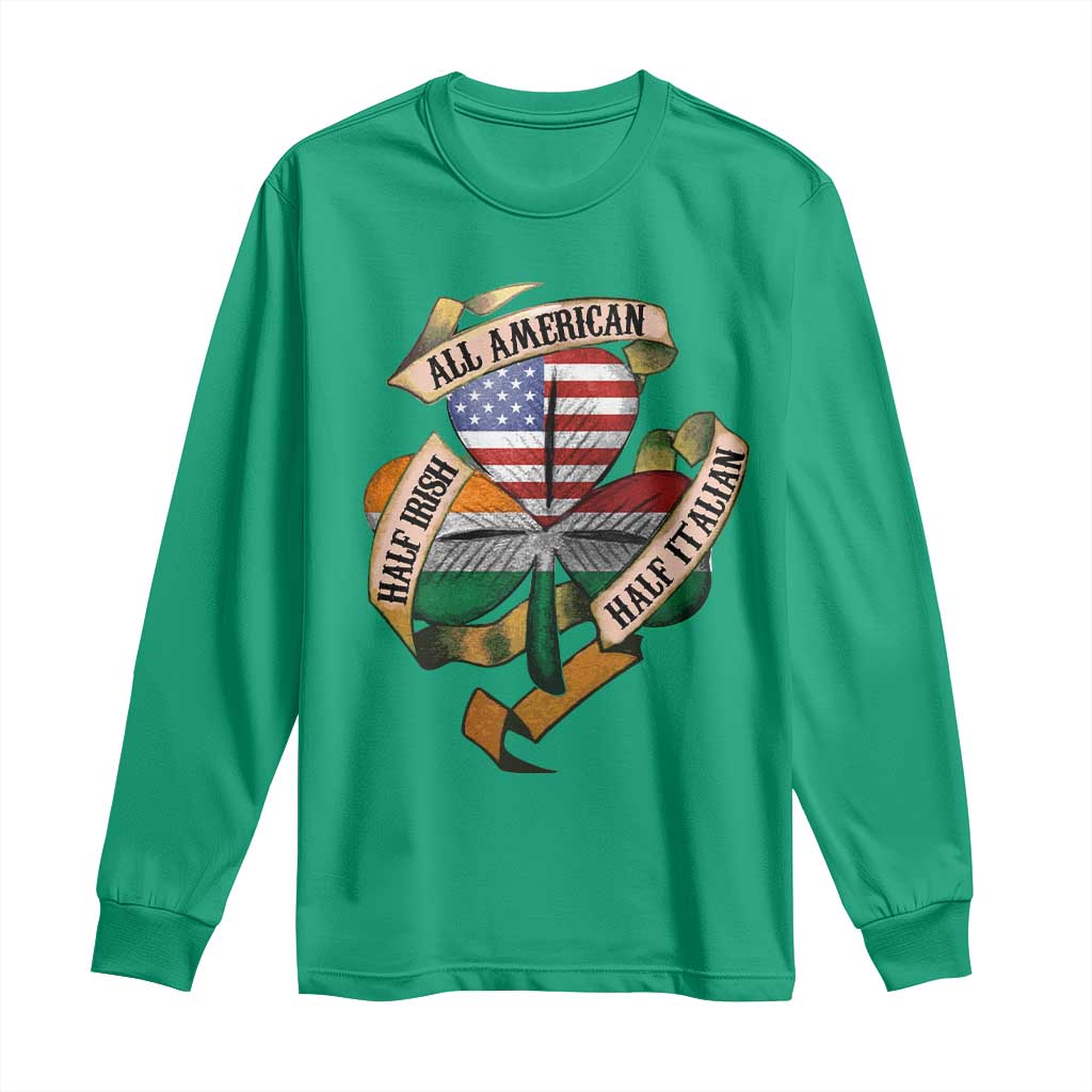 Half Irish Half Italian All American Long Sleeve Shirt Vintage Flag Shamrock Heritage TS11 Irish Green Print Your Wear