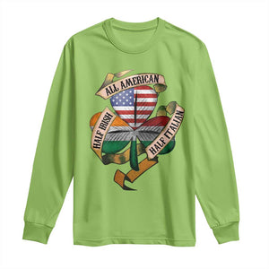 Half Irish Half Italian All American Long Sleeve Shirt Vintage Flag Shamrock Heritage TS11 Lime Print Your Wear