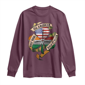 Half Irish Half Italian All American Long Sleeve Shirt Vintage Flag Shamrock Heritage TS11 Maroon Print Your Wear