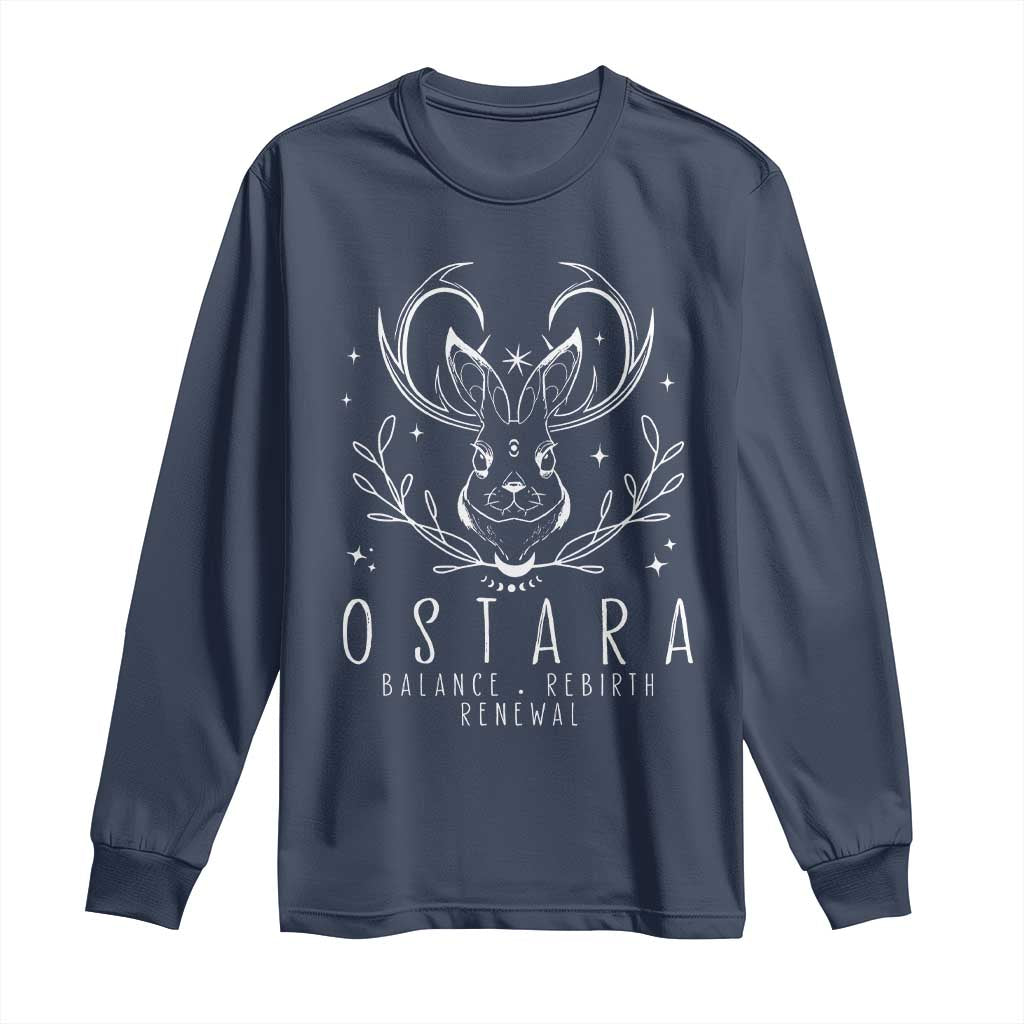 Ostara Pagan Eostre Easter Day Long Sleeve Shirt Balance Rebirth Renewal Bunny TS11 Navy Print Your Wear