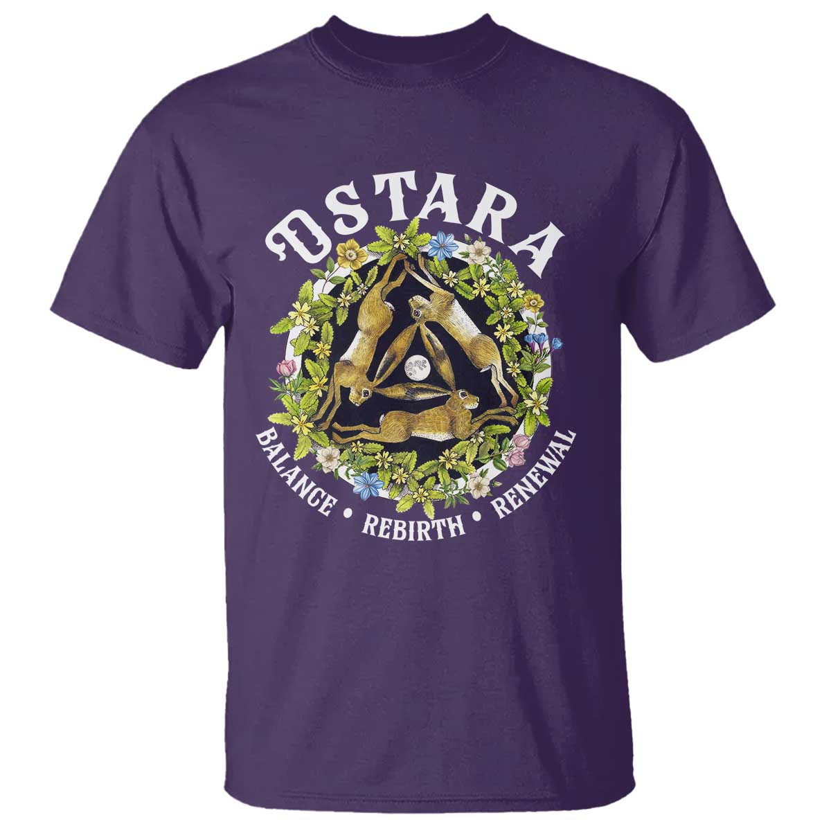 Ostara Balance Rebirth Renewal T Shirt Ostara Pagan Eostre Easter Day Three Hares TS11 Purple Print Your Wear
