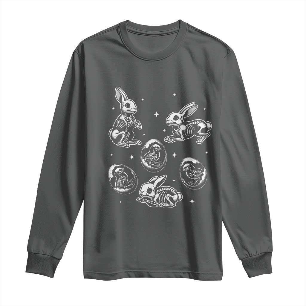 Funny Easter Day Spooky Bunny Chicks Skeleton Long Sleeve Shirt TS11 Dark Heather Print Your Wear