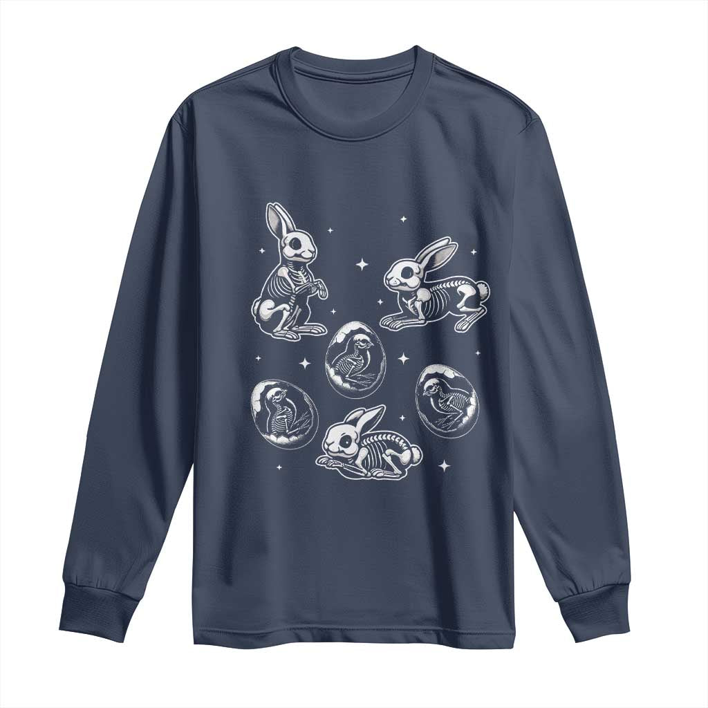 Funny Easter Day Spooky Bunny Chicks Skeleton Long Sleeve Shirt TS11 Navy Print Your Wear