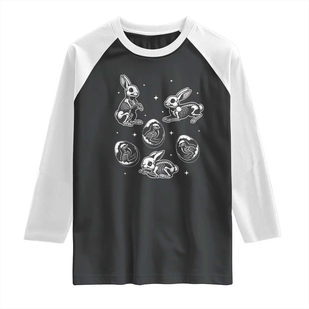 Funny Easter Day Spooky Bunny Chicks Skeleton Raglan Shirt TS11 Black White Print Your Wear