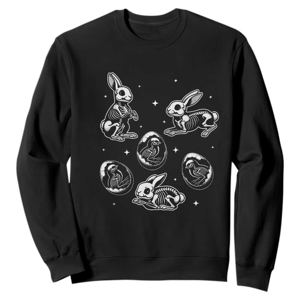 Funny Easter Day Spooky Bunny Chicks Skeleton Sweatshirt TS11 Black Print Your Wear