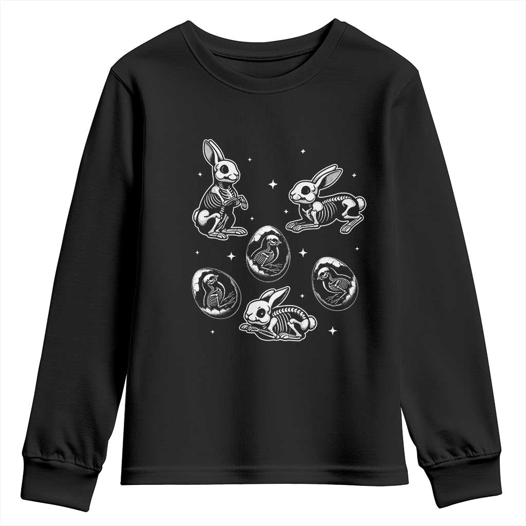Funny Easter Day Spooky Bunny Chicks Skeleton Youth Sweatshirt TS11 Black Print Your Wear