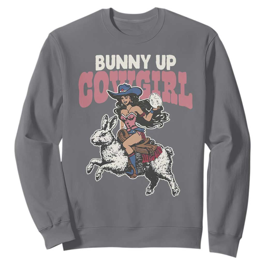 Funny Easter Day Western Sweatshirt Bunny Up Cowgirl Country Bunny TS11 Charcoal Print Your Wear