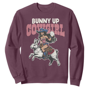 Funny Easter Day Western Sweatshirt Bunny Up Cowgirl Country Bunny TS11 Maroon Print Your Wear