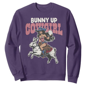 Funny Easter Day Western Sweatshirt Bunny Up Cowgirl Country Bunny TS11 Purple Print Your Wear