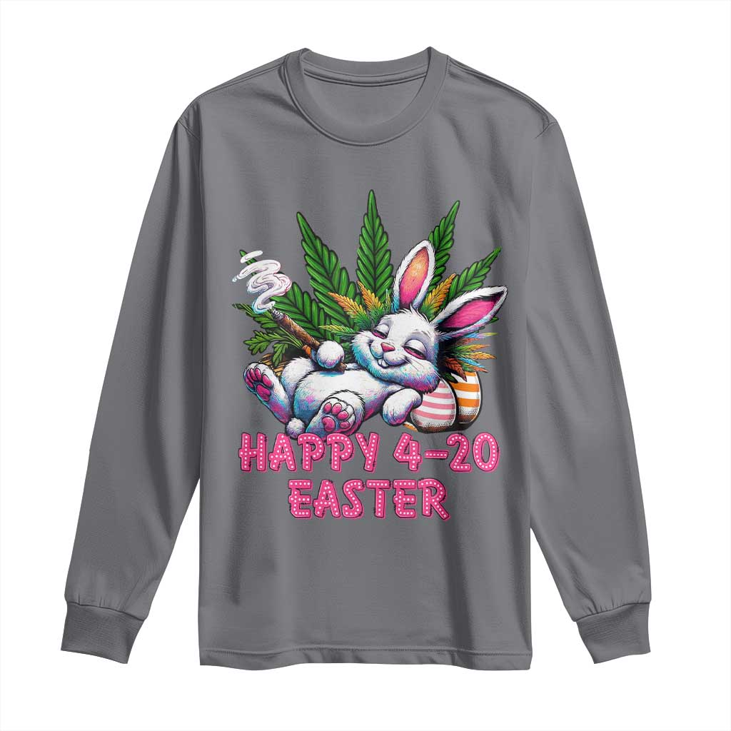 Funny Easter Day Cannabis Weed Long Sleeve Shirt Happy 420 Easter Bunny TS11 Charcoal Print Your Wear