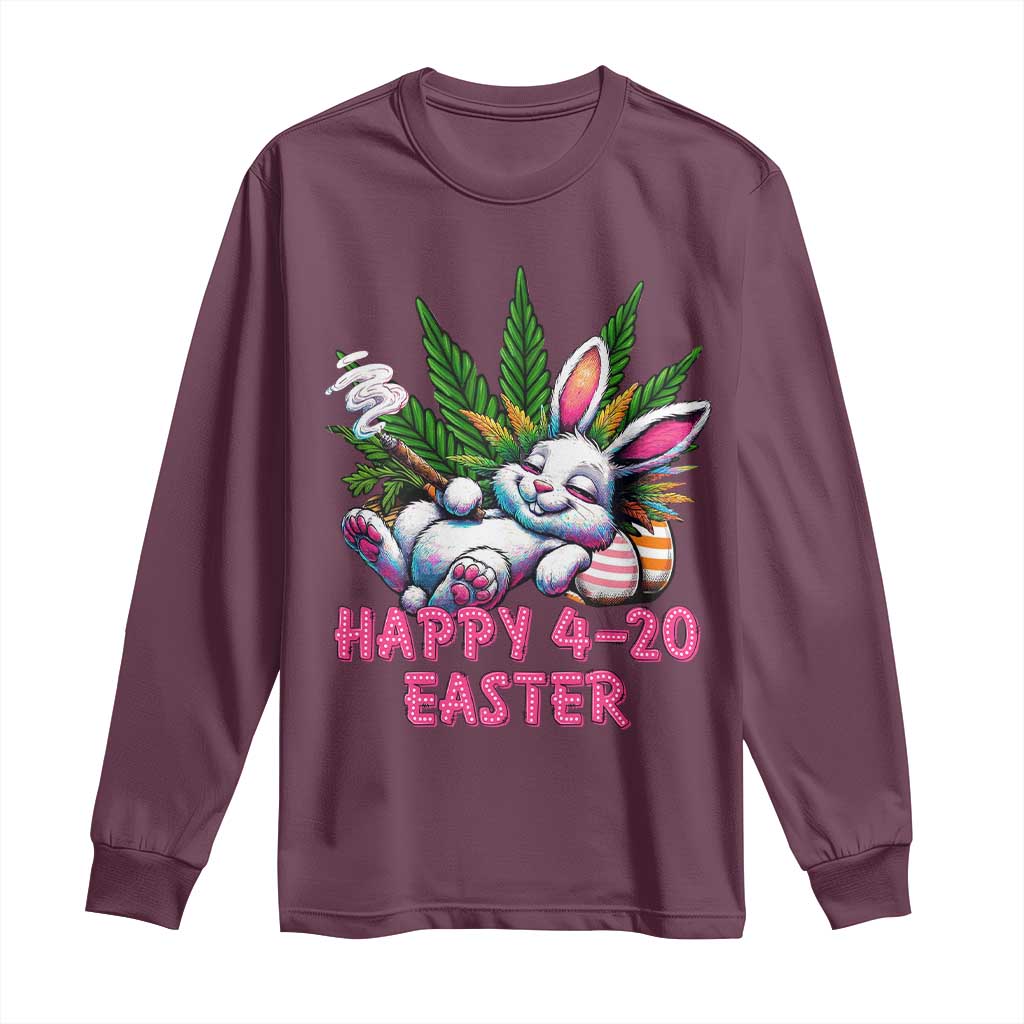 Funny Easter Day Cannabis Weed Long Sleeve Shirt Happy 420 Easter Bunny TS11 Maroon Print Your Wear