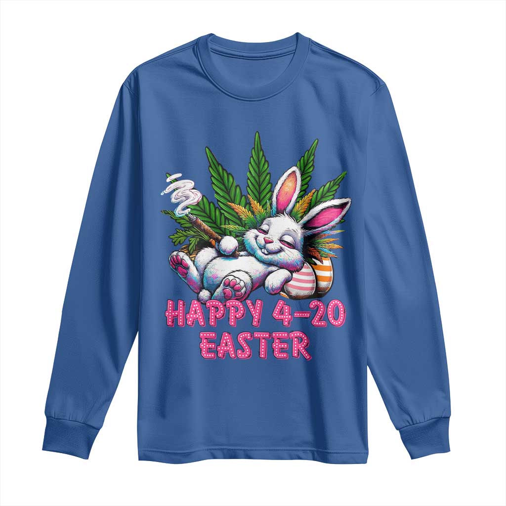Funny Easter Day Cannabis Weed Long Sleeve Shirt Happy 420 Easter Bunny TS11 Royal Blue Print Your Wear