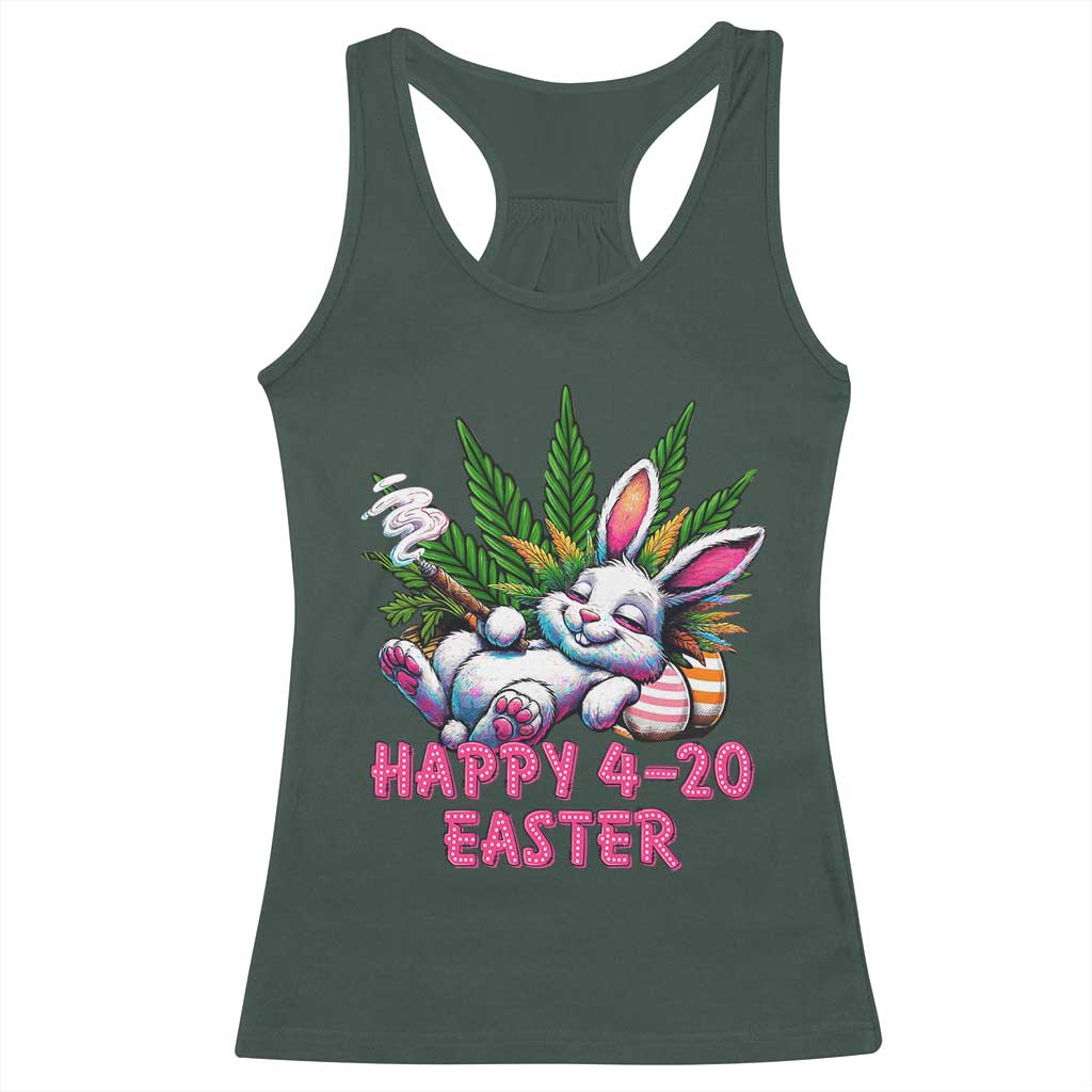 Funny Easter Day Cannabis Weed Racerback Tank Top Happy 420 Easter Bunny TS11 Dark Forest Green Print Your Wear
