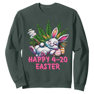 Funny Easter Day Cannabis Weed Sweatshirt Happy 420 Easter Bunny TS11 Dark Forest Green Print Your Wear