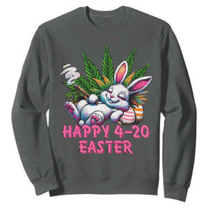 Funny Easter Day Cannabis Weed Sweatshirt Happy 420 Easter Bunny TS11 Dark Heather Print Your Wear