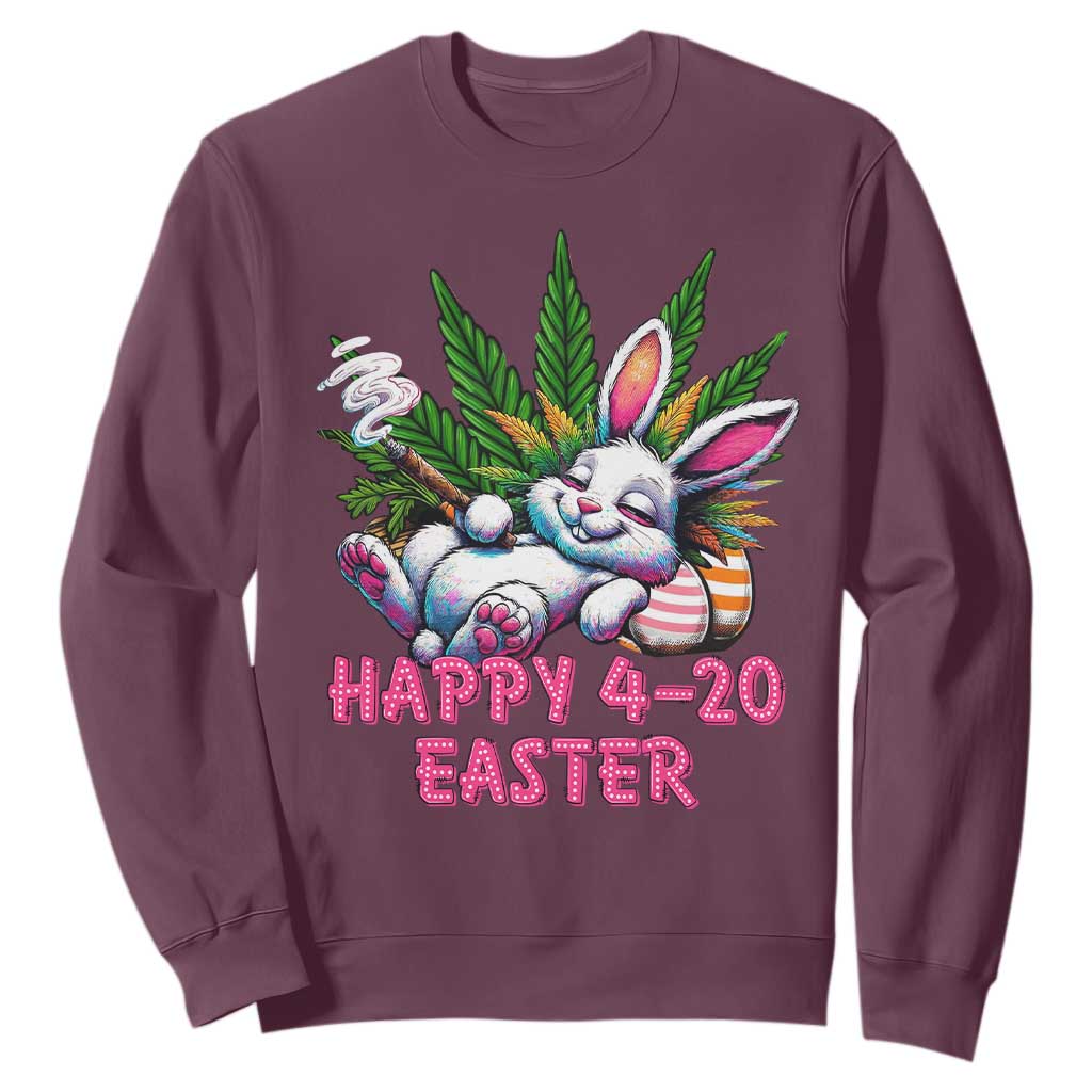Funny Easter Day Cannabis Weed Sweatshirt Happy 420 Easter Bunny TS11 Maroon Print Your Wear