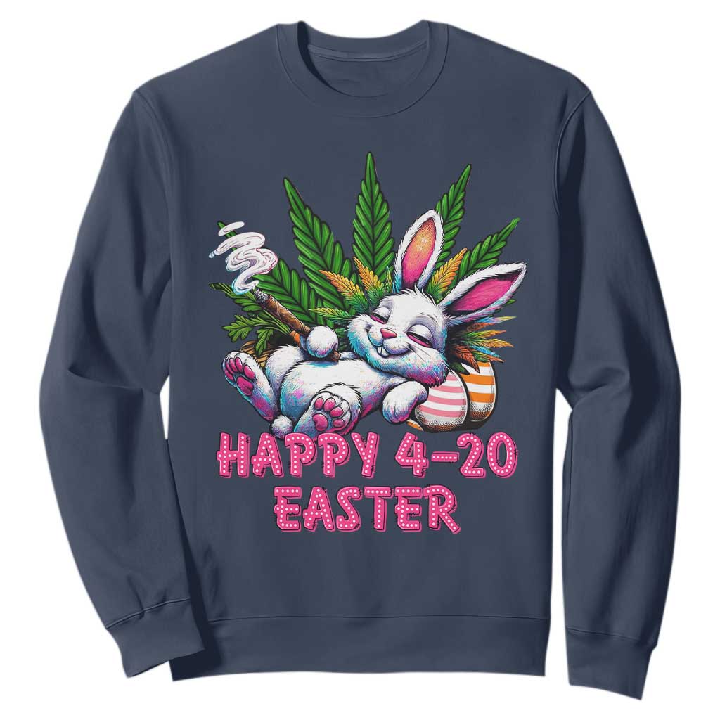 Funny Easter Day Cannabis Weed Sweatshirt Happy 420 Easter Bunny TS11 Navy Print Your Wear
