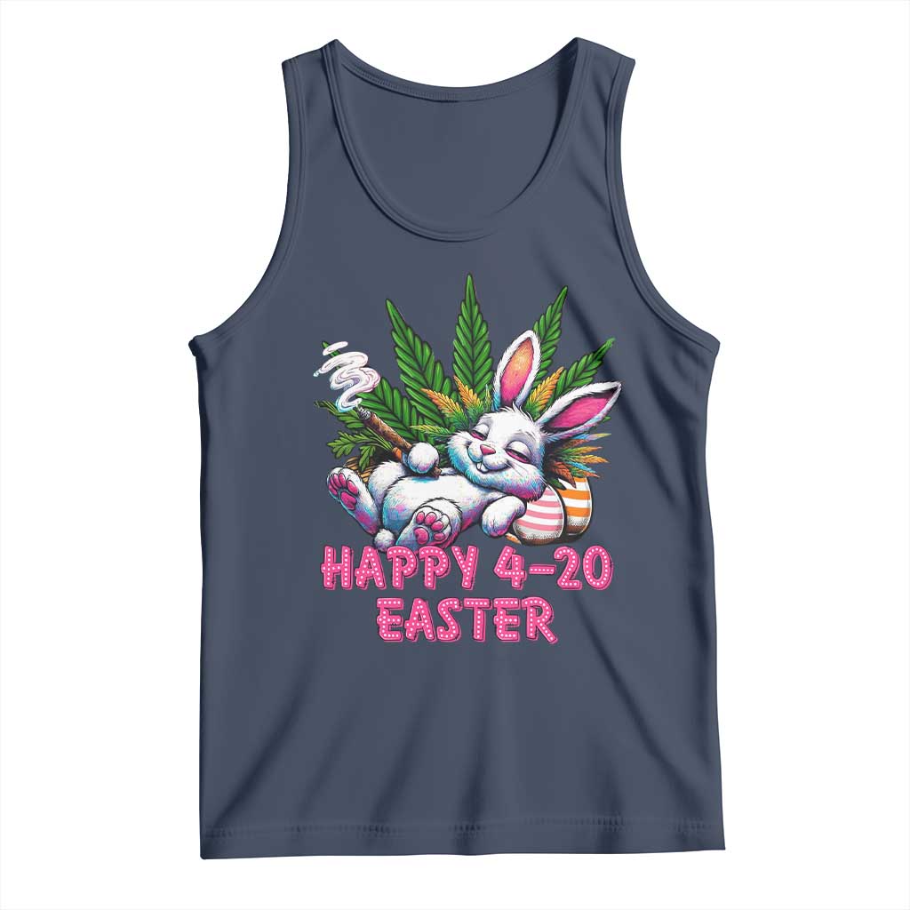 Funny Easter Day Cannabis Weed Tank Top Happy 420 Easter Bunny TS11 Navy Print Your Wear