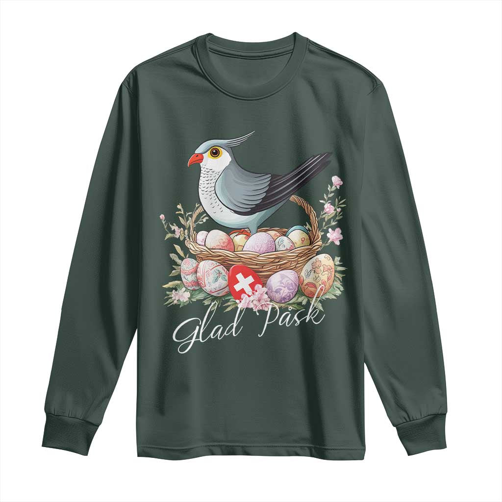 Funny Swedish Easter Day Long Sleeve Shirt Glad Pask Easter Eggs Cuckoo Bird TS11 Dark Forest Green Print Your Wear