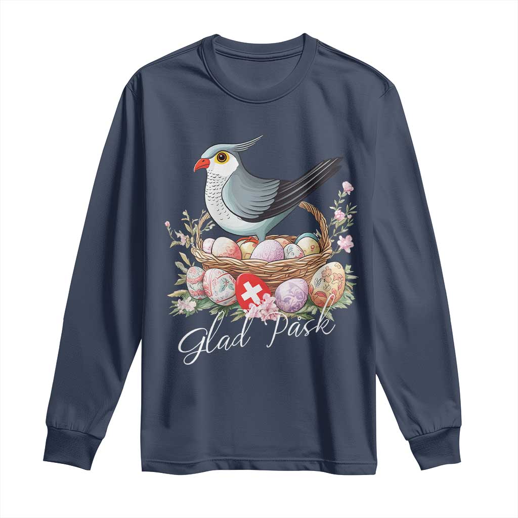 Funny Swedish Easter Day Long Sleeve Shirt Glad Pask Easter Eggs Cuckoo Bird TS11 Navy Print Your Wear