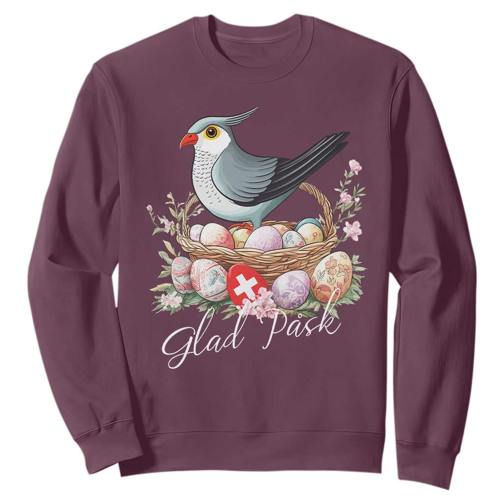Funny Swedish Easter Day Sweatshirt Glad Pask Easter Eggs Cuckoo Bird TS11 Maroon Print Your Wear
