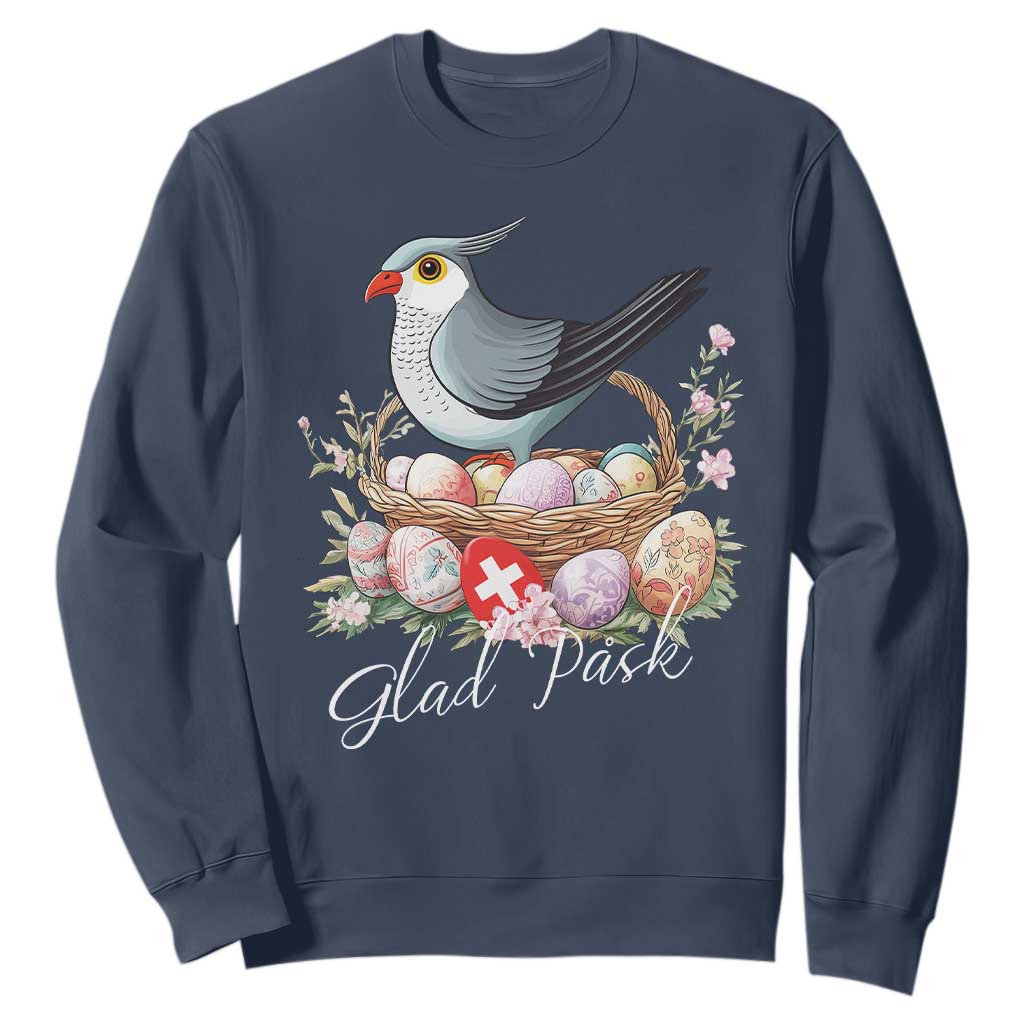 Funny Swedish Easter Day Sweatshirt Glad Pask Easter Eggs Cuckoo Bird TS11 Navy Print Your Wear
