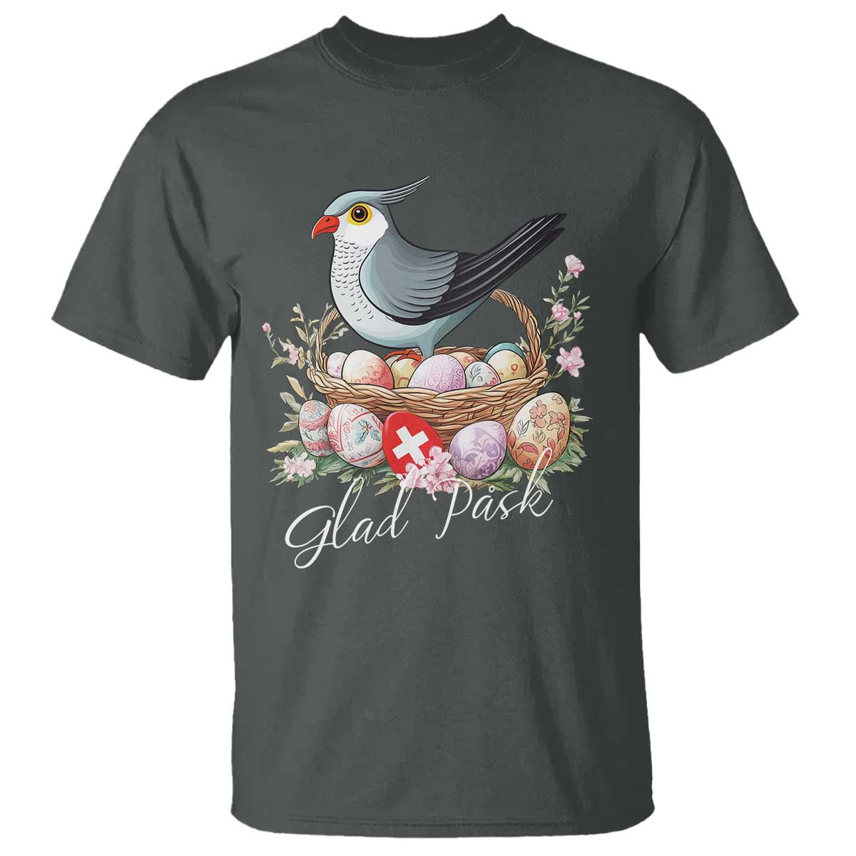 Funny Swedish Easter Day T Shirt Glad Pask Easter Eggs Cuckoo Bird TS11 Dark Heather Print Your Wear