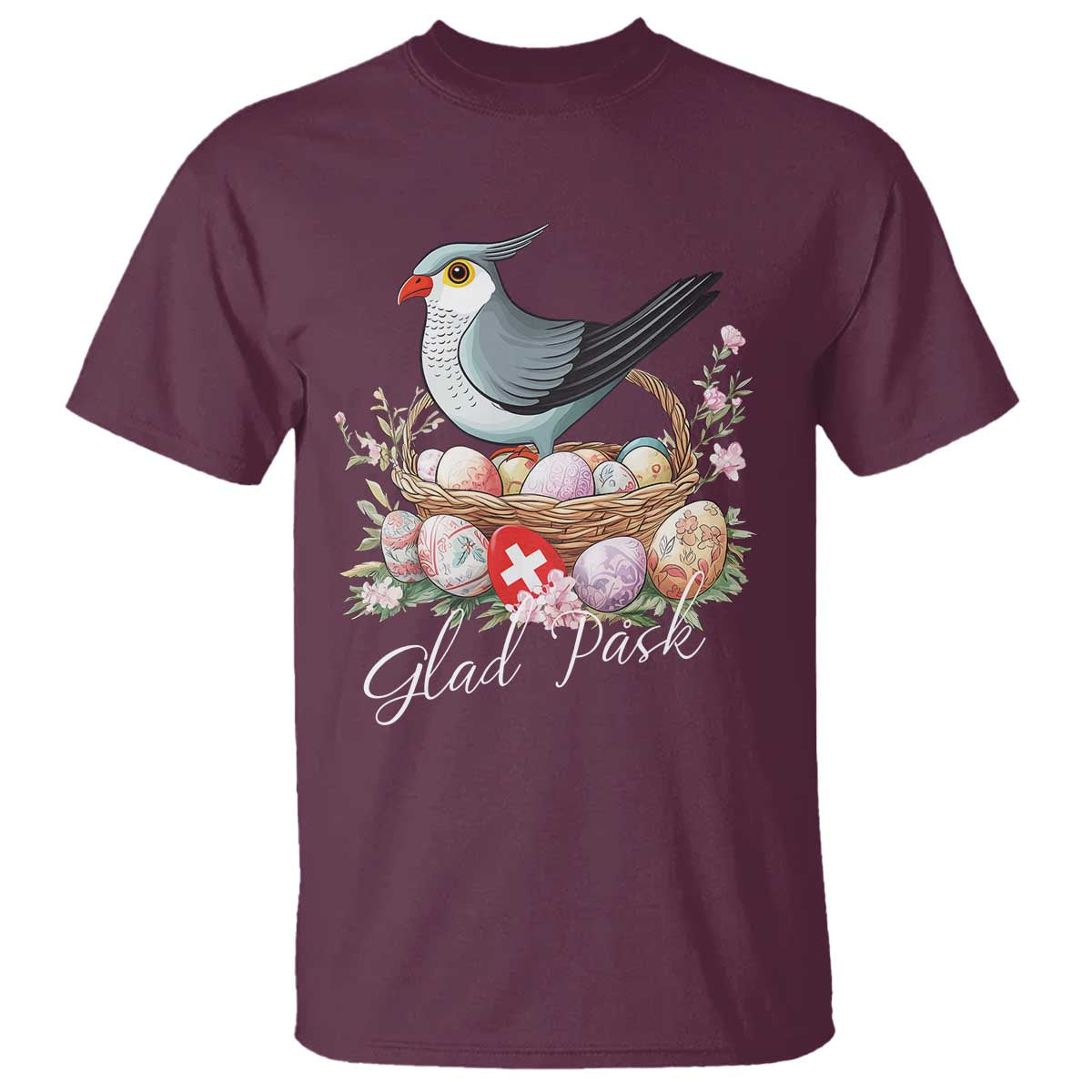 Funny Swedish Easter Day T Shirt Glad Pask Easter Eggs Cuckoo Bird TS11 Maroon Print Your Wear