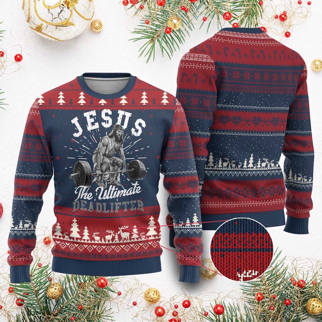 Funny Jesus The Ultimate Deadlifter Knit Sweatshirt Christian Workout Gym TS11 Burgundy Print Your Wear