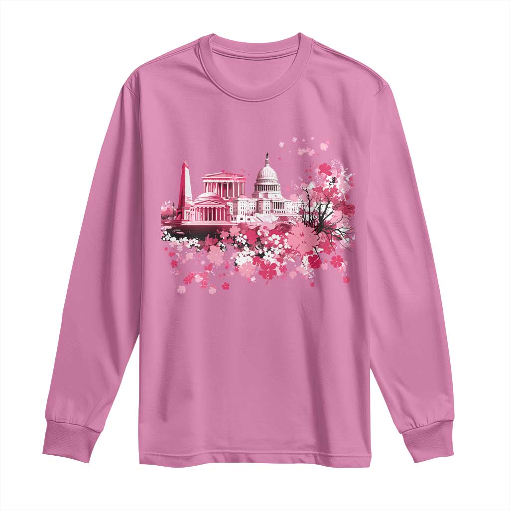 Washington DC Cherry Blossoms Long Sleeve Shirt Capitol Building Monuments Memorials Sakura TS11 Azalea Print Your Wear