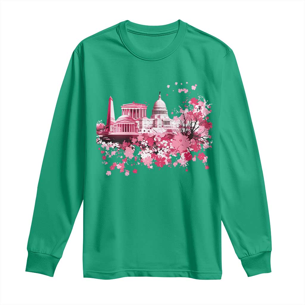 Washington DC Cherry Blossoms Long Sleeve Shirt Capitol Building Monuments Memorials Sakura TS11 Irish Green Print Your Wear